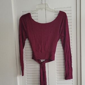 Windsor Long Sleeve Tie-Front Crop Top in Berry Plum